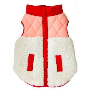 Vibrant Life Size Medium Quilted Dog Vest Sherpa Jacket Red/Pink Velcro
